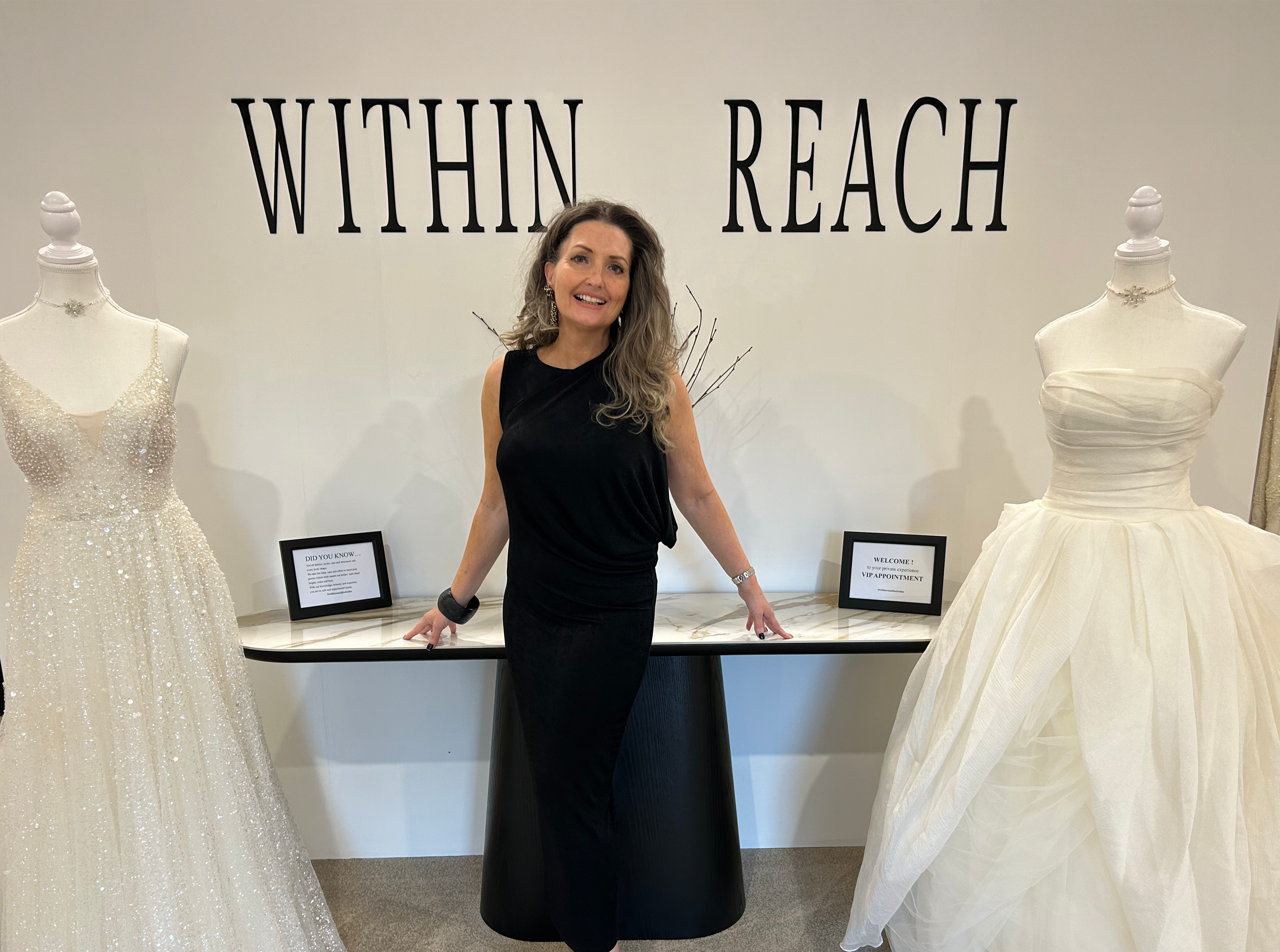 Angela in the Within Reach bridal studio with wedding dress in the Perth hills
