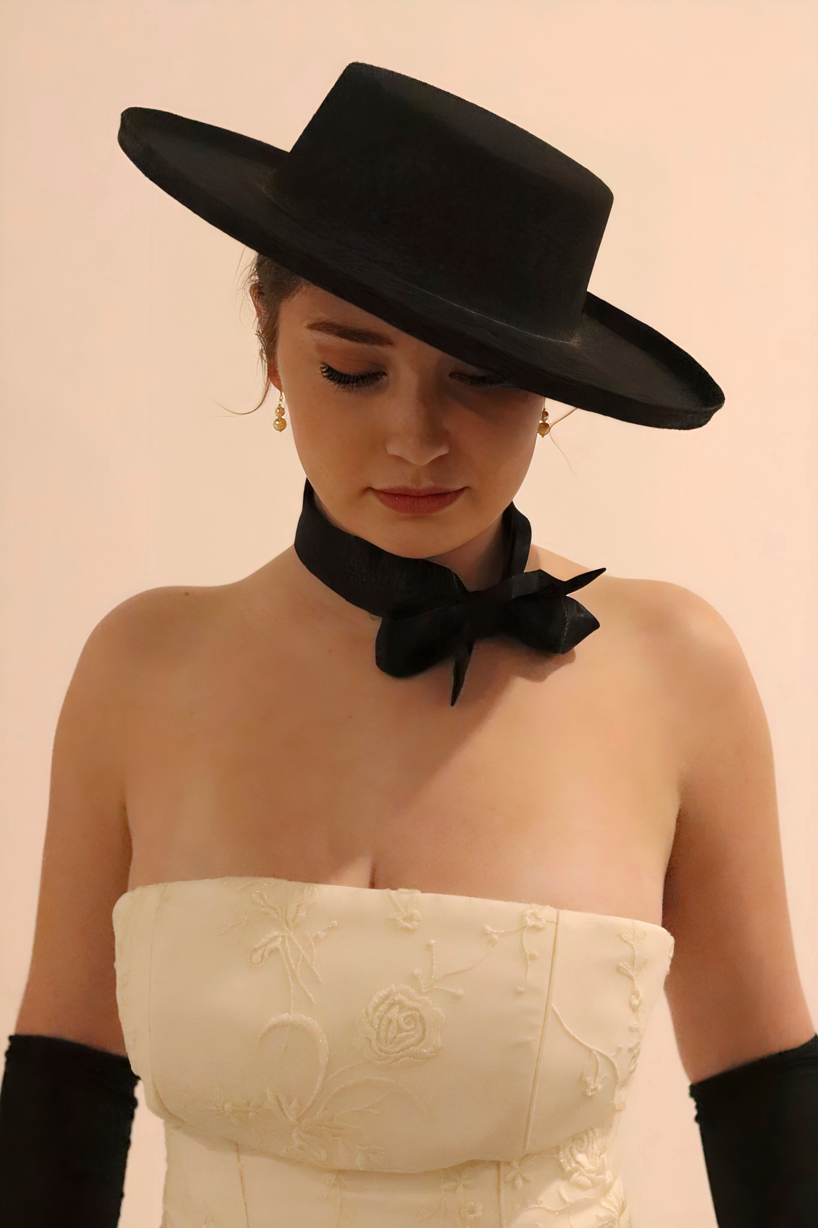 Maria Rollings Strapless wedding dress hire Perth with finely constructed bodice and soft silky simple skirt, fits AU12-14