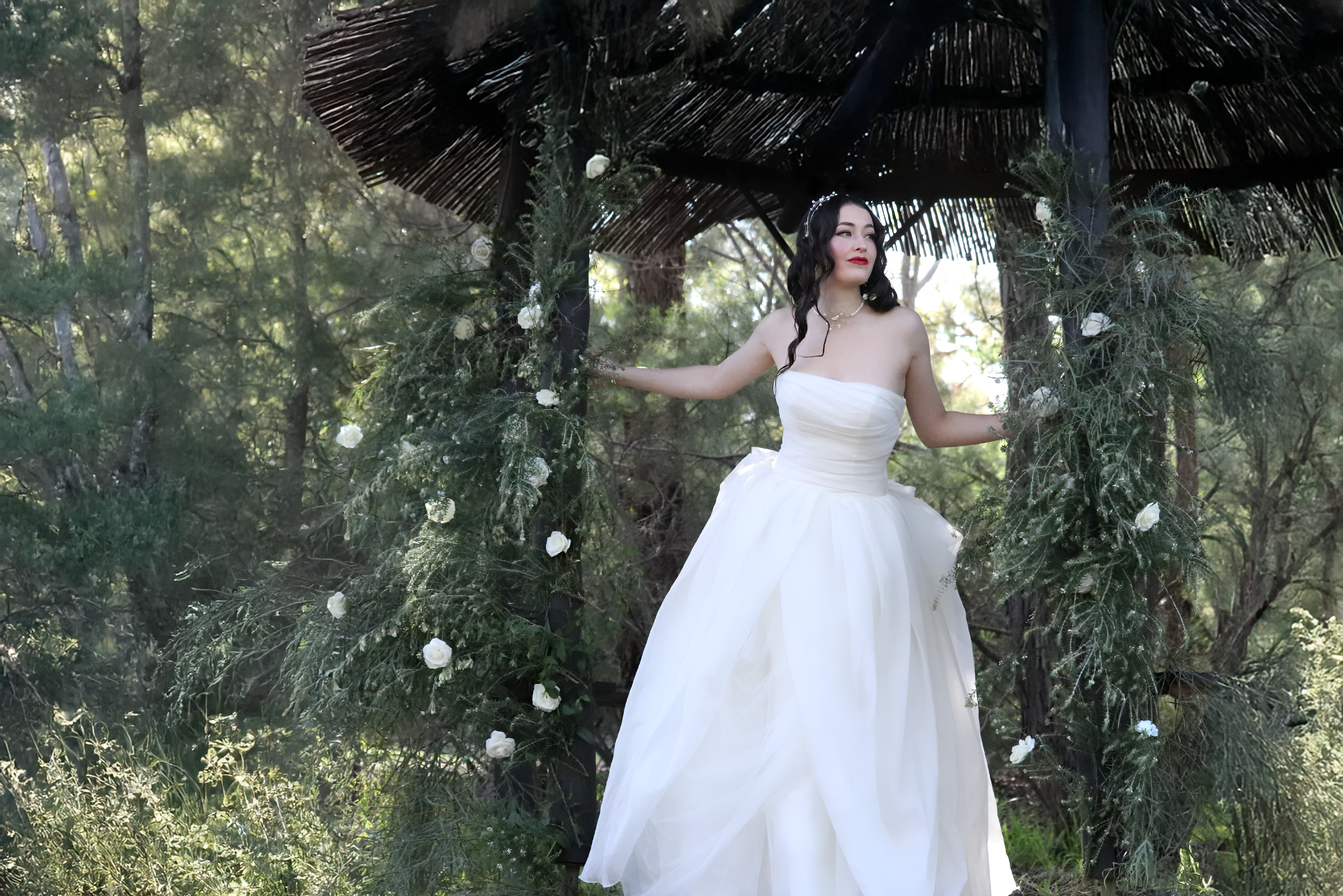 Bride in her wedding dress that she hired or purchased from Within Reach in Perth Hills