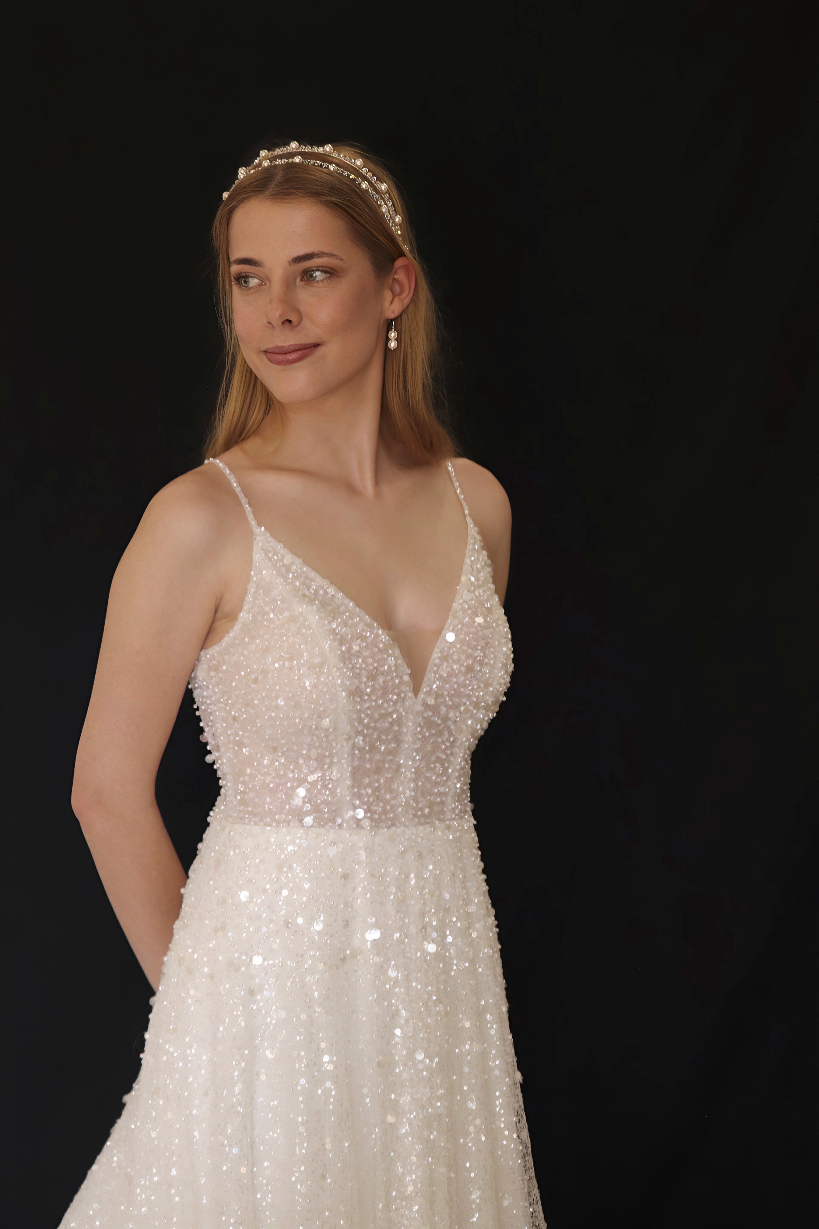 Martina Liana glitter and glam soft A-line wedding dress hire Perth, fits AU8-10