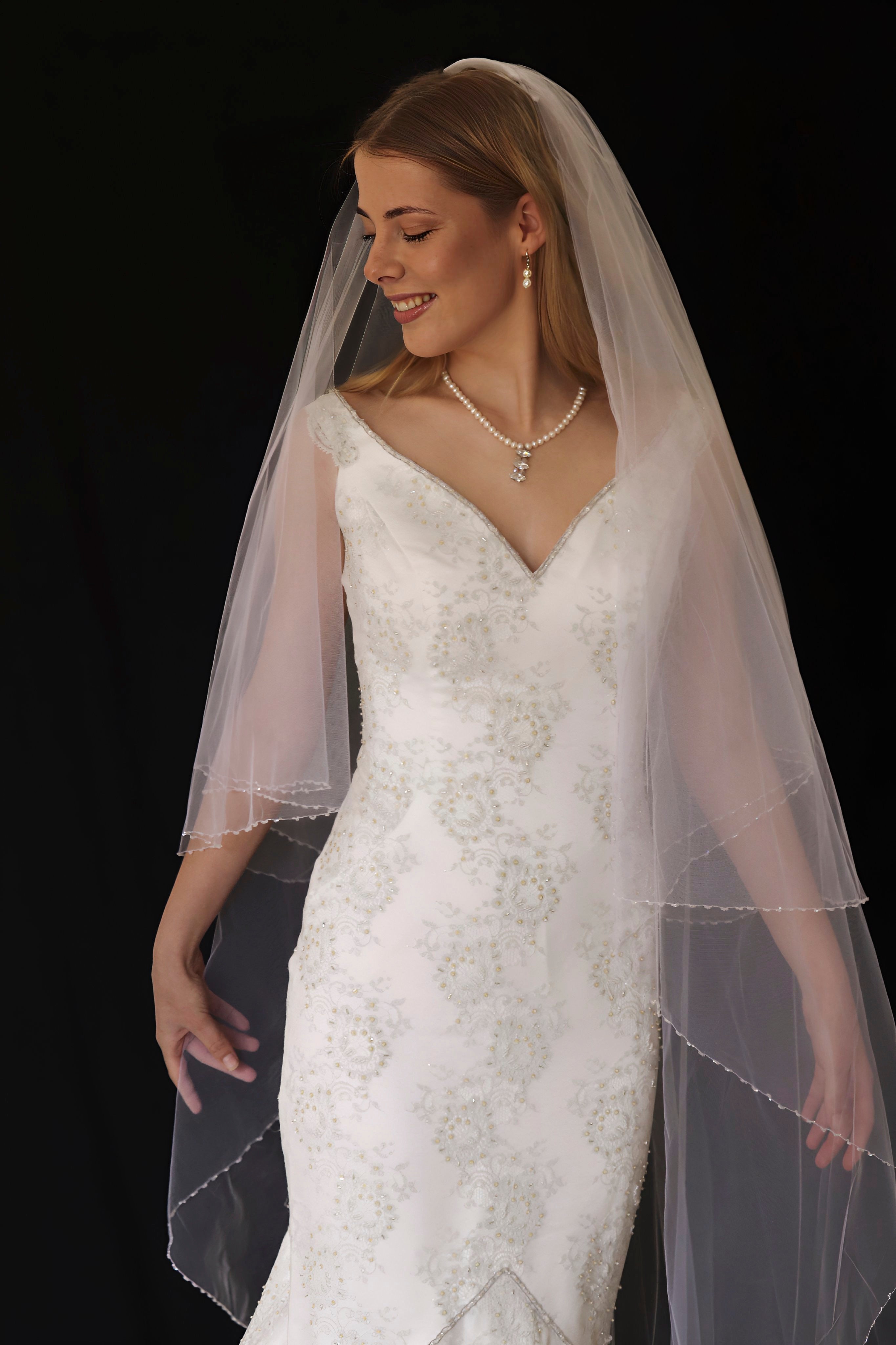Demetrios wedding dress hire Perth with botanical lace, plunging neckline, and softly fitted skirt, fits AU6-8