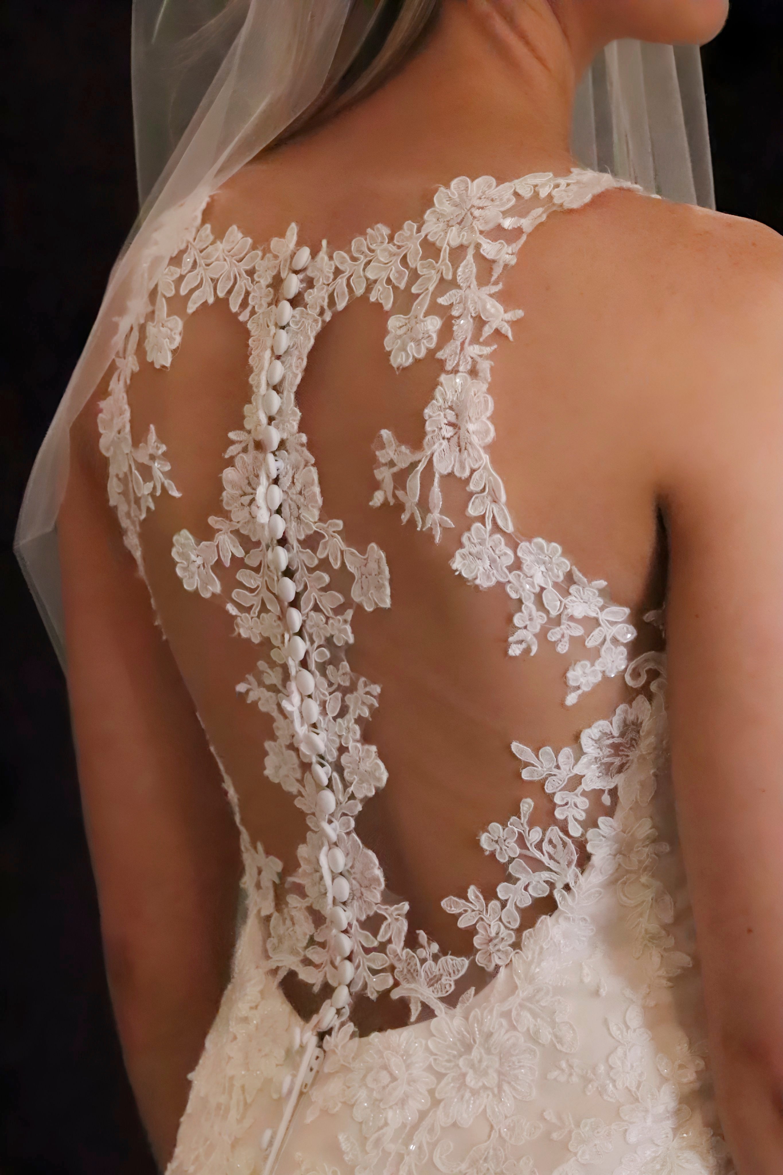 Stella York form-fitted high neck delicate lace wedding dress hire Perth in Ivory/Moscato, fits AU10-12